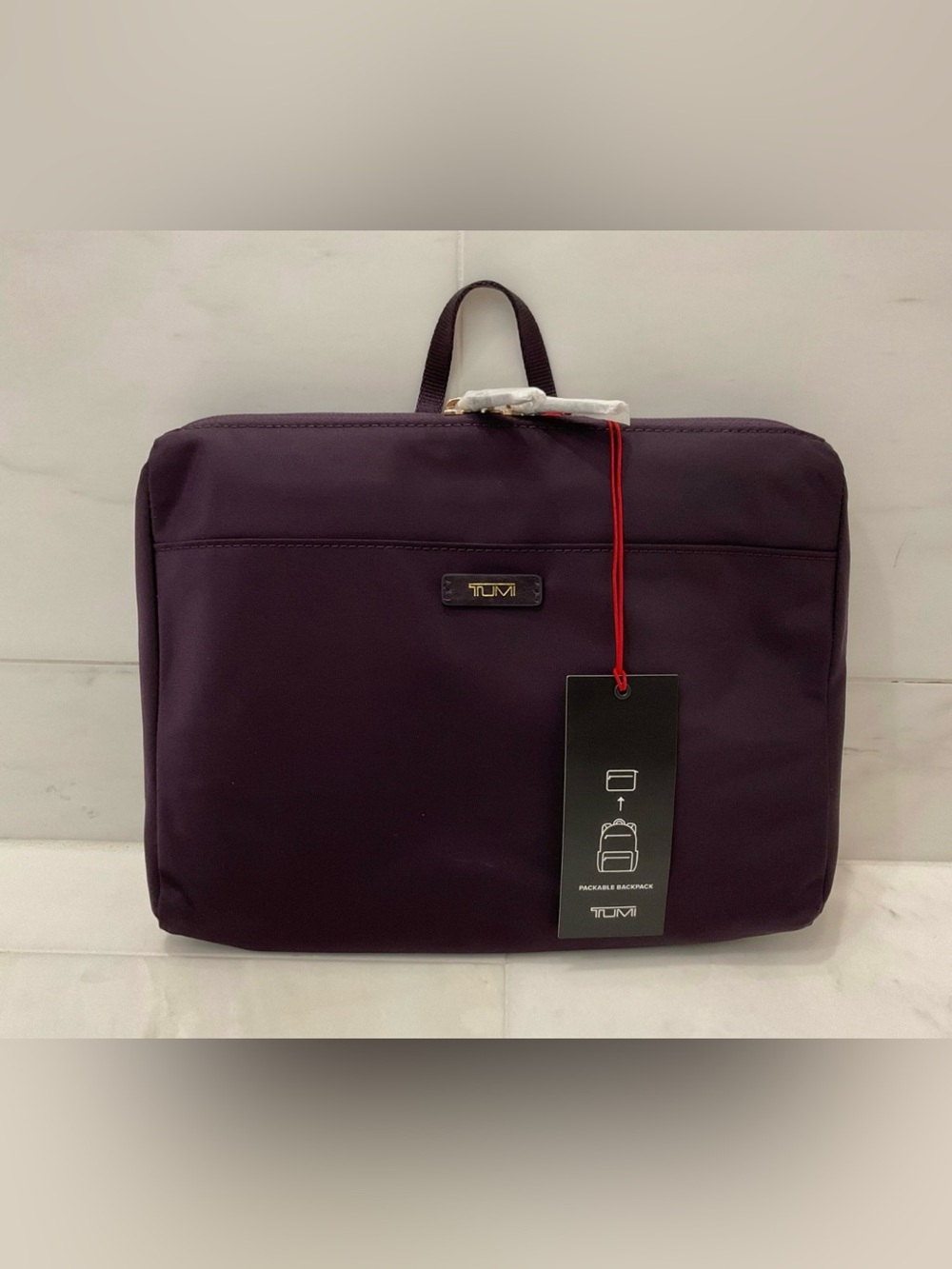 NEW TUMI Voyageur JUST IN CASE Packable 17.0” Backpack - BLACKBERRY w/ GOLD